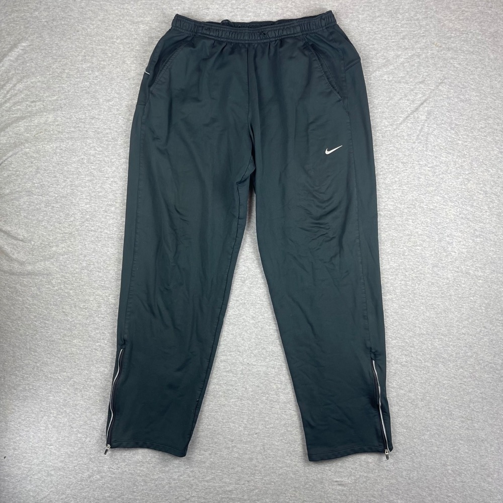 Y2K Nike Fit Dry Track Pants Mens Large Black Ankle Zip Athletic Stretch Pockets